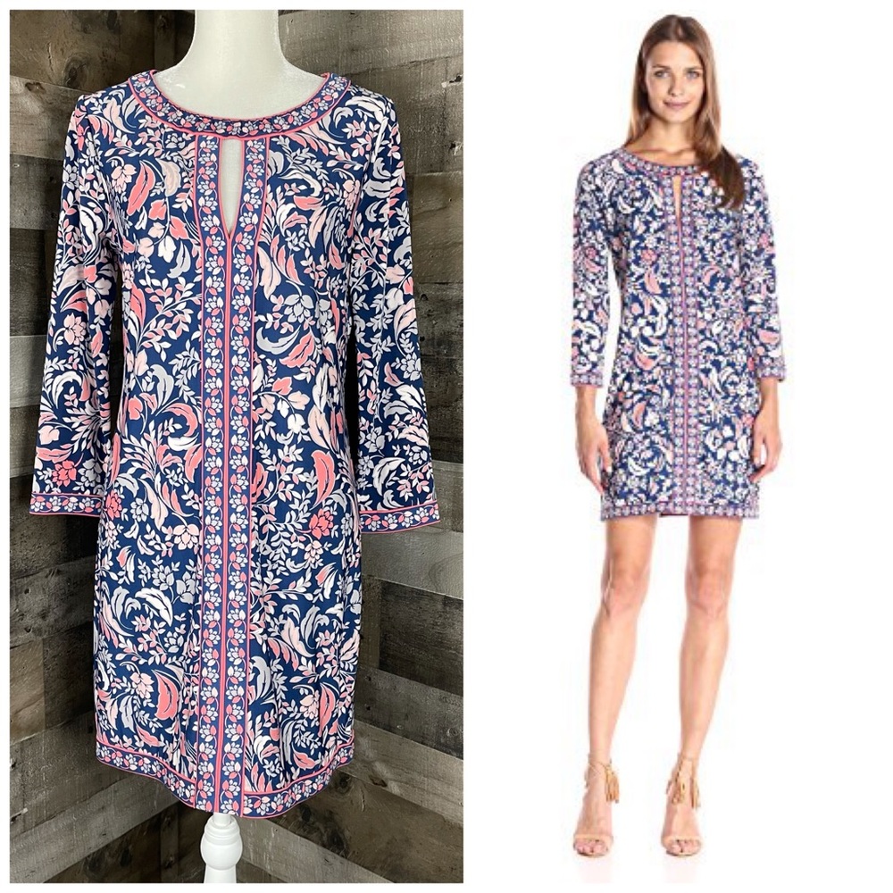 BCBGMAXAZRIA Calico Dress 3/4 Sleeves Floral Sz M